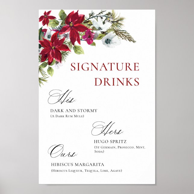 Elegant Red Poinsettia Mimosa Bar Wedding Poster (Front)