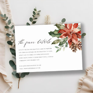 Elegant Red Poinsettia Pine Cone Wedding Details Enclosure Card