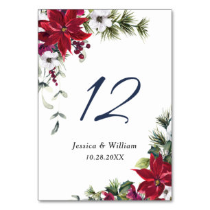 Elegant Red Poinsettia Pine Fur Wedding Table Numb Number