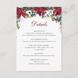 Elegant Red Poinsettia Watercolor Details Enclosure Card