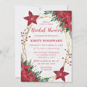 Elegant Red Poinsettia Winter Bridal Shower Invitation