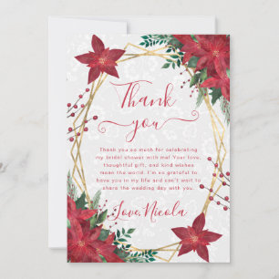 Elegant Red Poinsettia Winter Bridal Shower Thank You Card