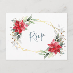Elegant Red Poinsettia Winter Greenery RSVP Postcard