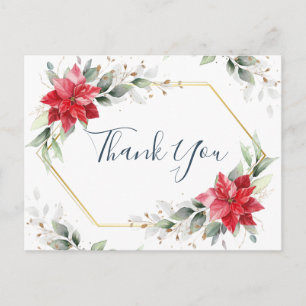Elegant Red Poinsettia Winter Greenery Thank You Postcard
