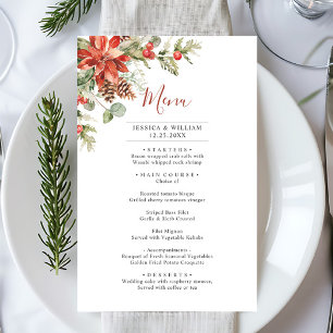 Elegant Red Poinsettia Winter Wedding Dinner Menu