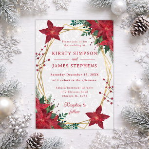 Elegant Red Poinsettia Winter Wedding Invitation
