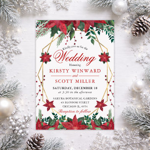 Elegant Red Poinsettia Winter Wedding Invitation