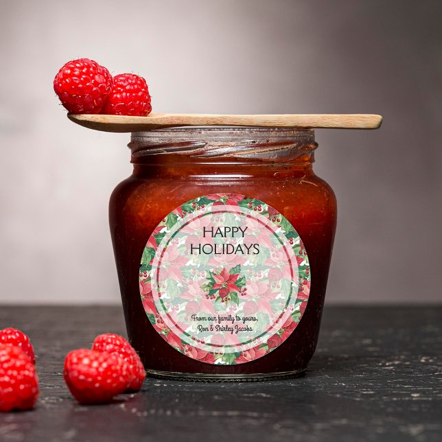 Elegant Red Poinsettias Christmas Classic Round Sticker (Elegant Red Poinsettias Christmas Round Stickers)