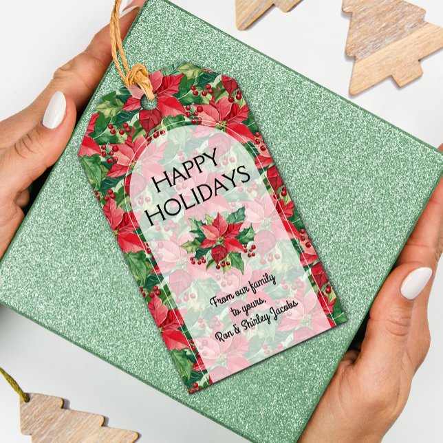 Elegant Red Poinsettias Christmas Gift Tags (Elegant Red Poinsettias Christmas Happy Holiday Gift Tags)