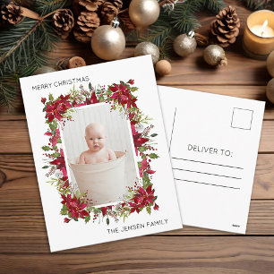 Elegant Red Poinsettias Photo Christmas Holiday Postcard