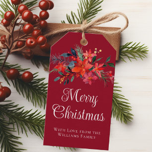 Elegant Red Pointsettia Custom Merry Christmas Gift Tags