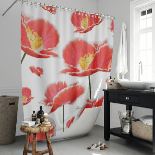 Elegant Red Poppies Chic Floral Shower Curtain