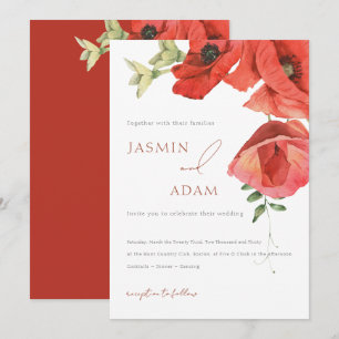 Elegant Red Poppies Floral Wedding Invitation