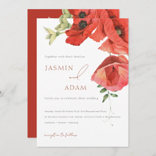 Elegant Red Poppies Floral Wedding Invitation