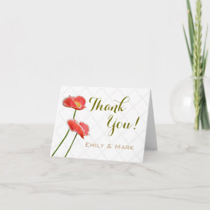 Elegant Red Poppies Floral Wedding Thank You Card