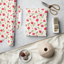 Elegant Red Poppies & Green Leaves Floral Pattern