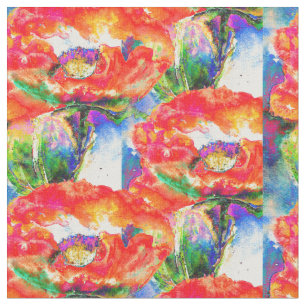 Elegant red poppy classic red floral watercolor  fabric
