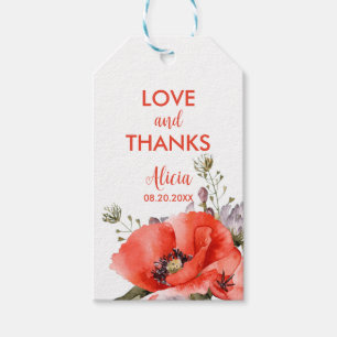Elegant Red Poppy Greenery Fifty Birthday  Gift Tags