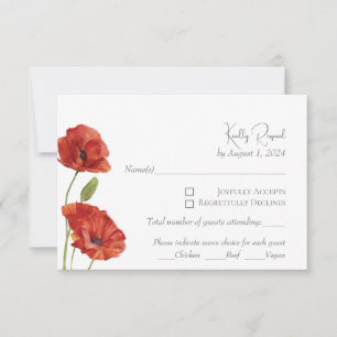 Elegant Red Poppy Watercolor Flowers Wedding RSVP