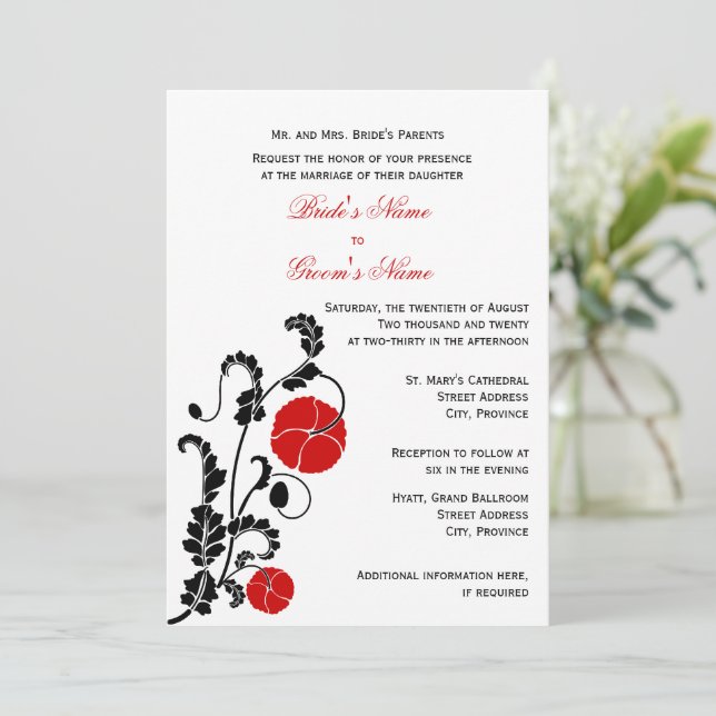 Elegant Red Poppy Wedding Invitation (Standing Front)