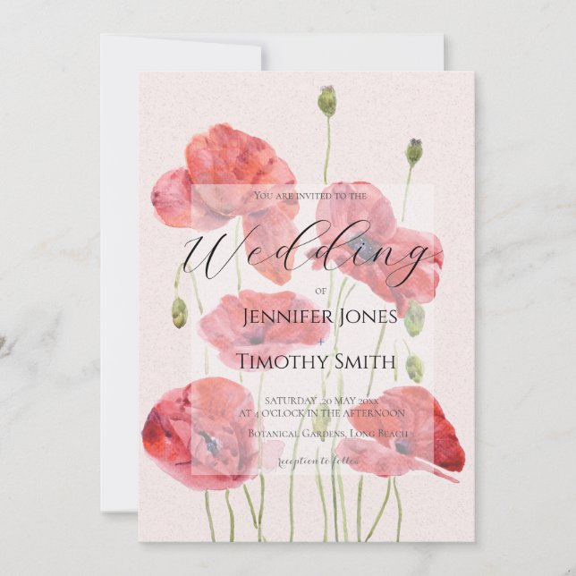 elegant red poppy wedding invitation (Front)