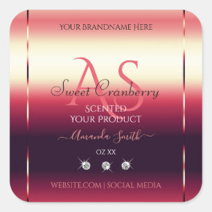 Elegant Red Product Labels Diamonds and Initials