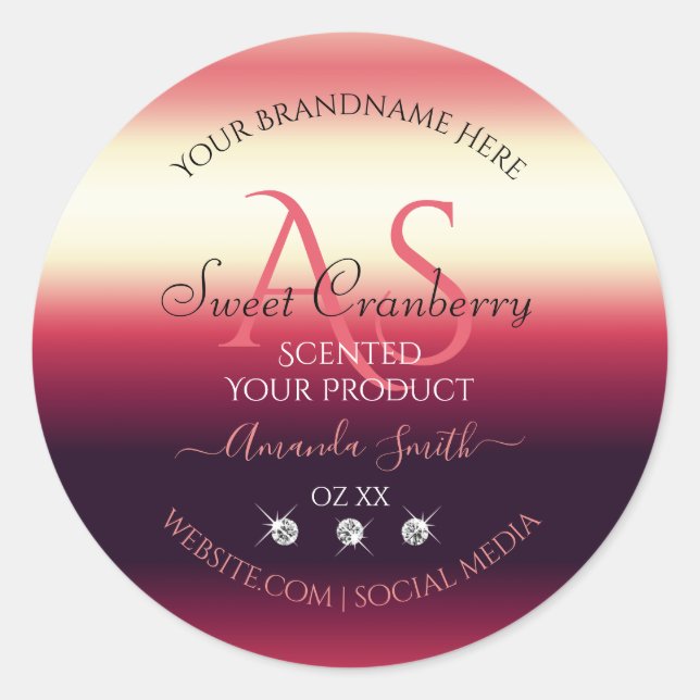 Elegant Red Product Labels Diamonds and Initials (Front)