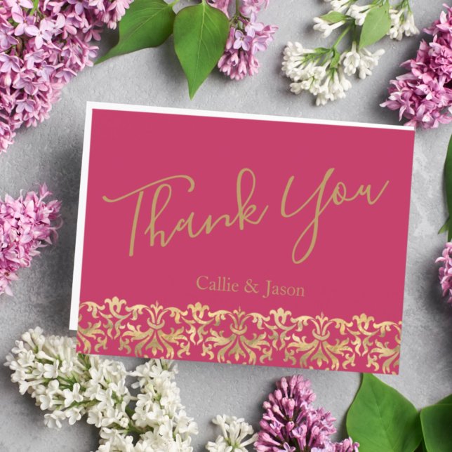 Elegant Red Purple and Gold Wedding Thank You   Postcard (Creator Uploaded)