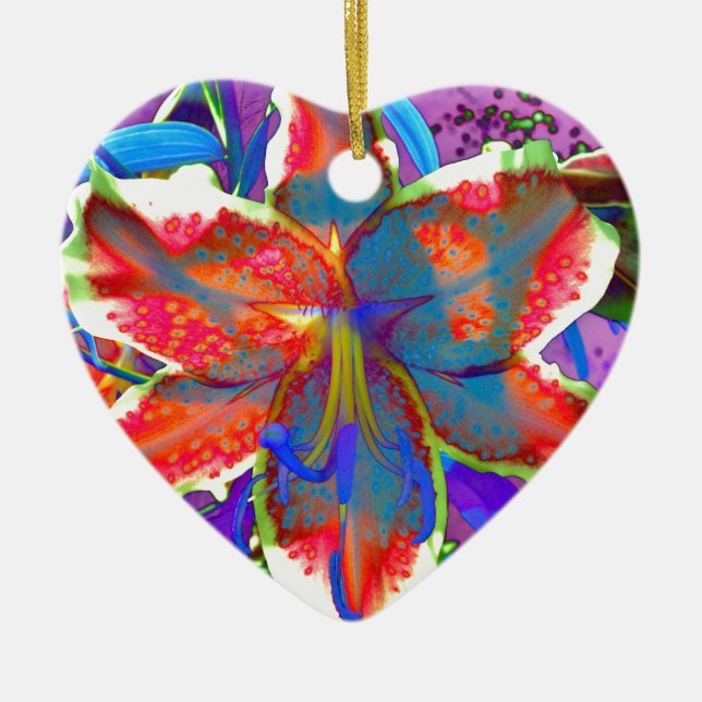 Elegant red purple blue floral  Lily Ceramic Tree Decoration (Front)