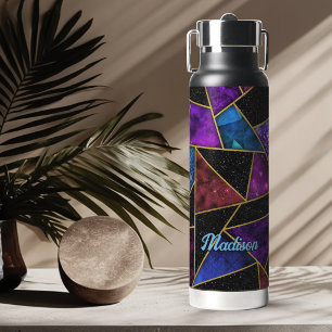Elegant red purple girly geometric water bottle