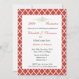 Elegant red quatrefoil pattern graduation invitation