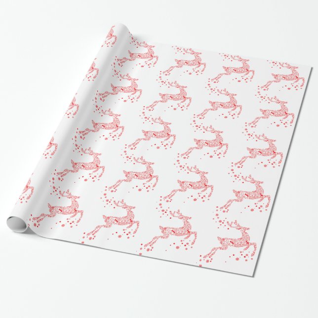 Elegant Red Reindeer Wrapping Paper (Unrolled)
