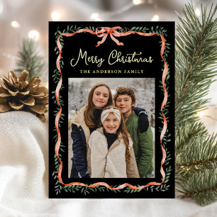 Elegant Red Ribbon and Greenery Black 2 Photo