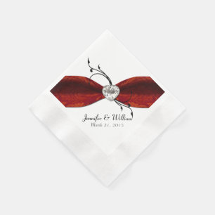 Elegant Red Ribbon and Heart Custom Paper Napkins