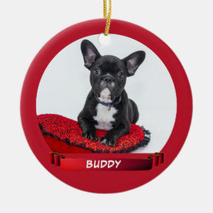 Elegant Red Ribbon Dog Puppy Pet Photo Ceramic Tree Decoration