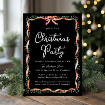 Elegant Red Ribbon Greenery Black Christmas Party