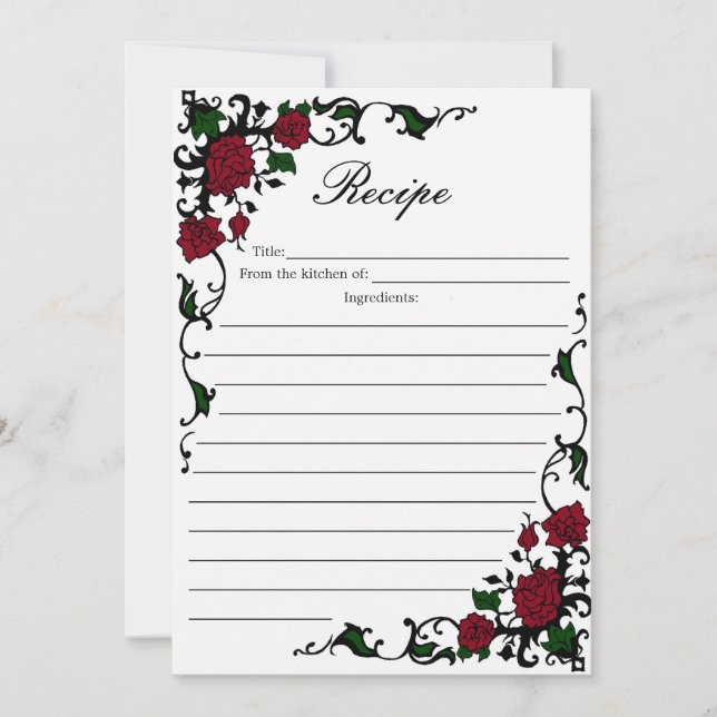 Elegant Red Roes Recipe Cards (Front)