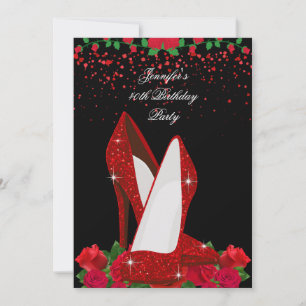 Elegant Red Rose and High Heels Black Birthday inv Save The Date