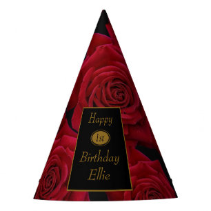 Elegant Red Rose Any Age Birthday Party Hat