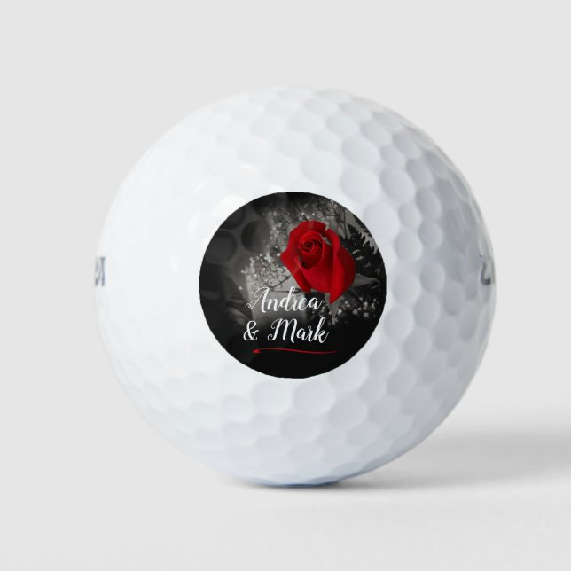 Elegant Red Rose Baby's Breath Soft Black Golf Balls (Front)