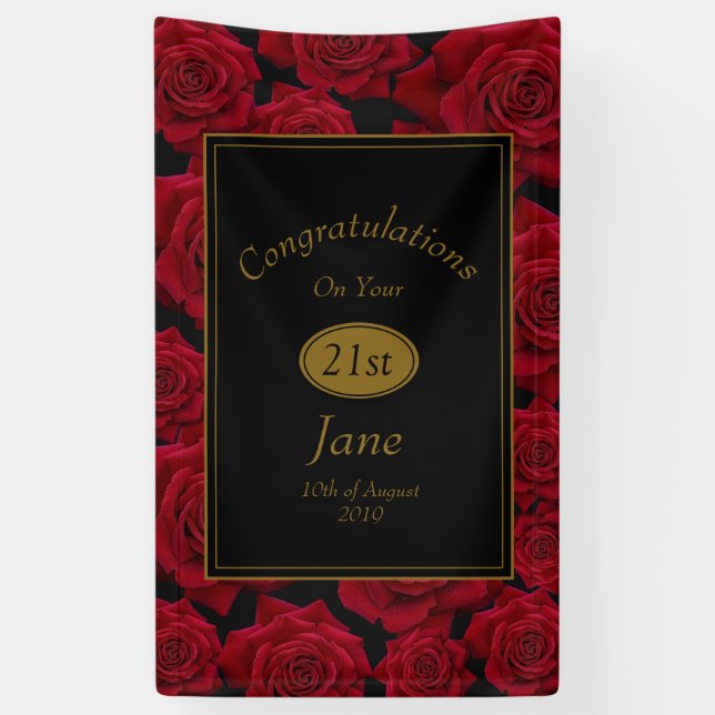 Elegant Red Rose Birthday Congratulations Banner (Vertical)