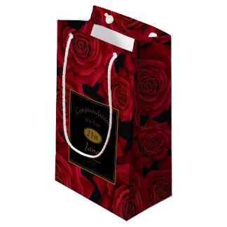 Elegant Red Rose Birthday Congratulations Small Gift Bag