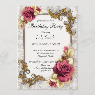 Elegant Red Rose Birthday Invitation