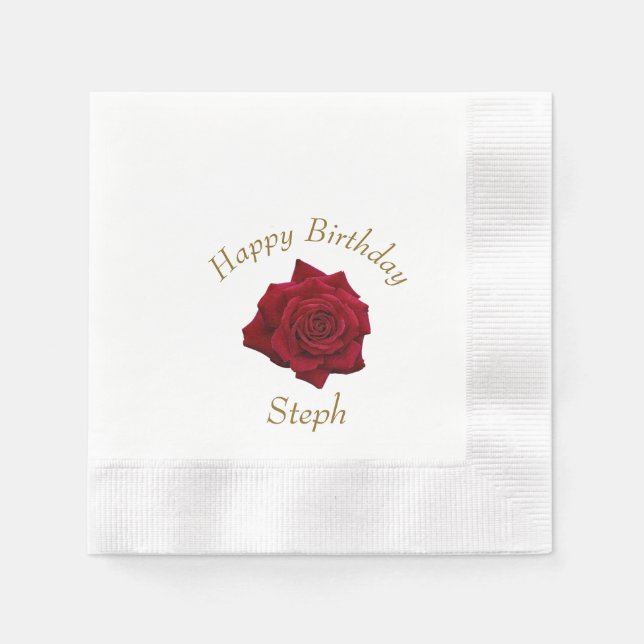 Elegant Red Rose Birthday Party Napkin (Front)