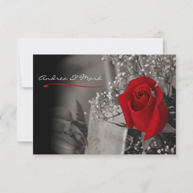 Elegant Red Rose Black and White Wedding Invitation (Front)