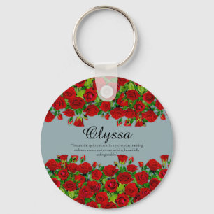 Elegant Red Rose Border Custom Name Garden Theme Key Ring