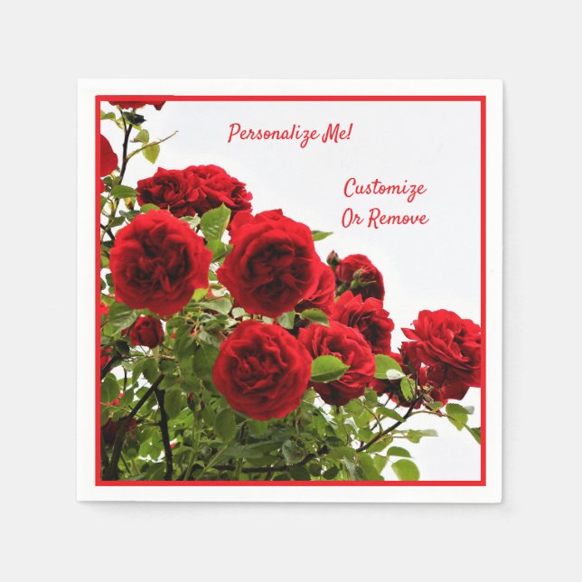 Elegant Red Rose Bouquet Romantic Personalised Napkin (Front)