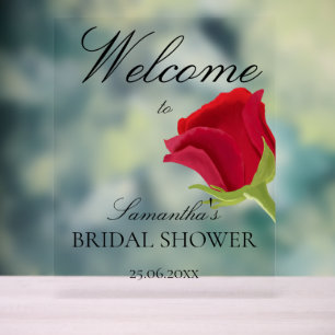 Elegant Red Rose Bridal Shower  Acrylic Sign