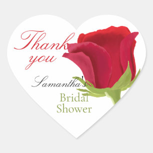 Elegant Red Rose Bridal Shower Heart Sticker