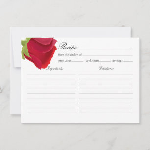 Elegant Red Rose Bridal Shower Recipe Card